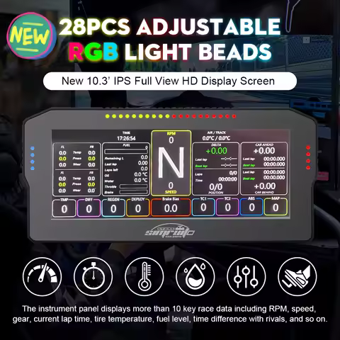 SimRuito racing dashboard sim racing 10.3 inch display Steering wheel Display dashboard For pc Speed