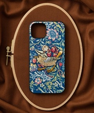 3D 刺繡智慧型手機保護殼 iPhone12 PU 皮革 William Morris 貓動物 01:NAG1348