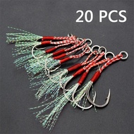 10pcs/Lot Slow Jigging Fishing Cast Jigs Assist Hook Barbed Single Jig Hooks Thread Feather Pesca Hi