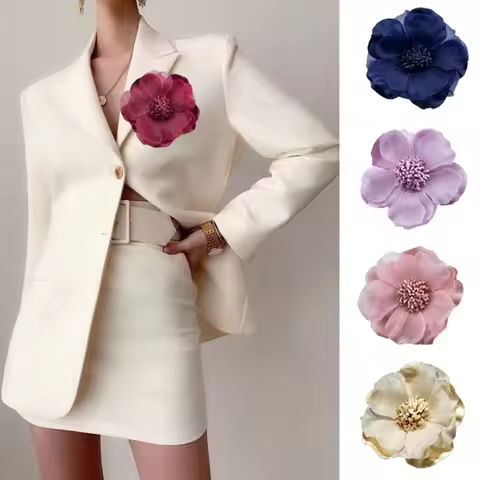 New Fashion Camellia Flower Brooch Artificial Lace Brooch Colorful Camellia Brooch for Woman Wedding