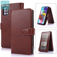 Ốp Lưng Cho Samsung Galaxy A31 / A41 / A51 / A71 Ví Lật Có Khóa Kéo Bao Da PU Cao Cấp Với Nam Châm M