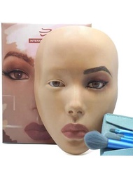 3d化妝練習臉盤-可重複使用的矽膠臉部模型,附帶4支化妝刷套裝和1個眼影練習支架