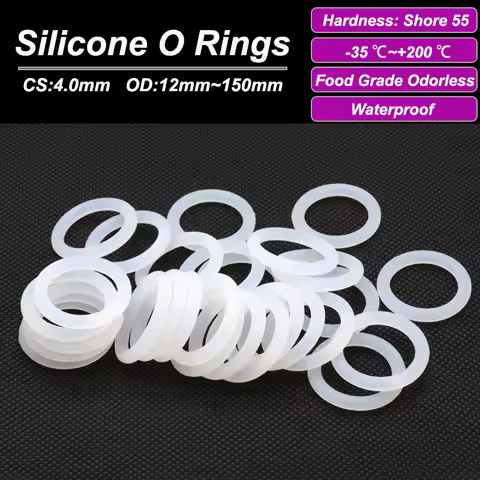 10/50Pcs Silicone VMQ O-Ring Gasket CS 4mm OD 12~150mm Food Grade Waterproof Washer Insulated Silico
