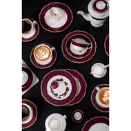 Vantage Tea Set Embossed Floral Maroon 23 Pieces
