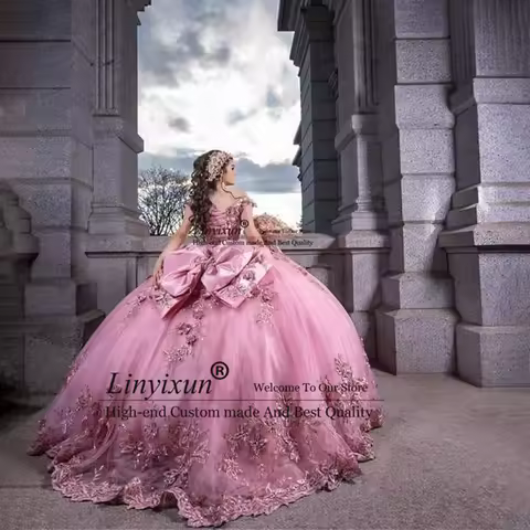 Princess Unique Quince Dresses With 3D Appliqued Flowesr Sweet 15 Dress Sweetheart Off Shoulder Ball