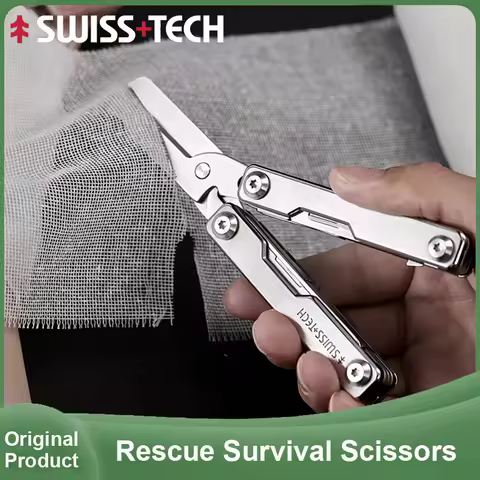 SWISS TECH 9 In 1 Rescue Survival Scissors Folding Knife Outdoor EDC Mini Multitool Keychain Multi T