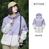 駱駝CAMEL戶外軟殼衝鋒衣男女防雨單沖旅遊外套-薇紫色_冰川灰（平行進口）