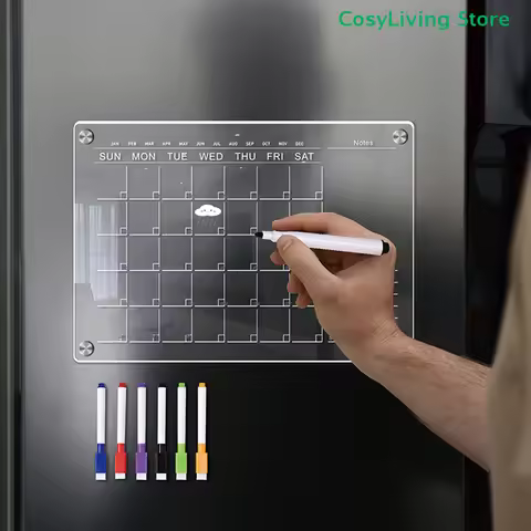 1Pc Clear Acrylic Magnetic Weekly & Monthly Planner Whiteboard Fridge Magnet Flexible Drawing Refrig
