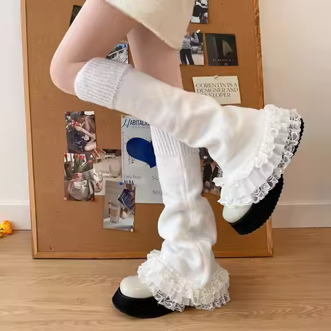 1 Pair Autumn Winter Retro Spicy Girl Lace Women's Leg Warmers Lolita Girl JK Horn T-shaped Socks El