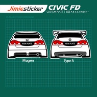 Sticker Kereta Honda Civic FD, Sticker Belakang Kereta, Custom Warna dan Nombor Plate.