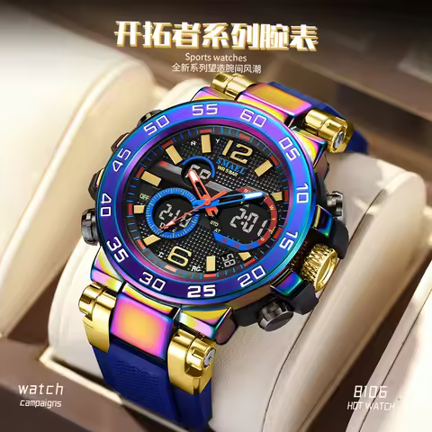 SMAEL 8106 Men's Analog Digital Dual Display Sport Watch - 50M Waterproof LED Backlight Alarm Stopwa