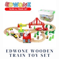 Edwone Track Train Toy 70Pcs 80Pcs Wooden Train Set with Battery Locomotive Train Track Toy