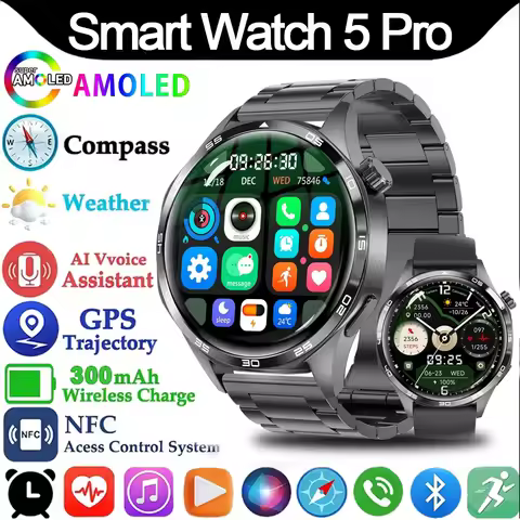 Smart Watch 5 Pro GPS NFC Smartwatch Men 360*360 AMOLED Screen Heart Rate Monitor Bluetooth Call IP6