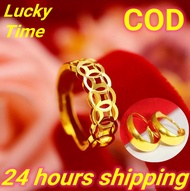 [Local Stock] Saudi Gold Pure 18k Pawnable Legit Gold Ring Jewelry Copper Coin Ring Five Emperor Money Opening Ring Ethnic Style Index Promise Ring Couple Ring Gold Buy 1 Take 1 Free Earrings Birthday Gift Engagement Gift