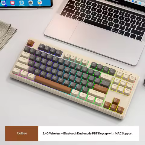 M87 Wireless Keyboard Gaming,87keys Dual Mode Bluetooth Keyboard with Rainbow-light RGB,PBT Ballcaps