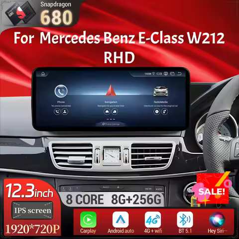 12.3"RHD Car Radio Android 14 BT Carplay Snapdragon 680 Screen For Mercedes Benz W212 E-Class E200 E
