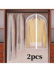 2入組透明衣物防塵罩,可重複使用可折疊衣物收納罩帶封口拉鍊,適用於西裝外套防塵和防水衣物收納袋