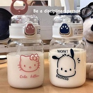 500Ml Sanrio Hello Kitty Water Bottle with Straw botol air viral Kuromi Cinnamoroll Transparent Straw Water Cup Melody Kids Water Bottles Diy Sticker Plastic Cups drinking bottle