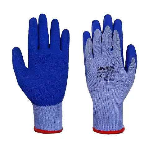 SAFETREE CE Polyester Cotton Crinkled Latex Coated Work Safety Gloves Construction Hand Protection f