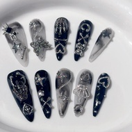 Menhera Spice Girls Handmade Press on Nails Y2K Black White Rendering Long Tip Nail Art Butterfly St
