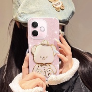 YBD Mirror Hat Bear Phone Case For OPPO A3X 5G 4G A18 A38 A58 4G A3 A5i Makeup Mirror 3D Folding 360
