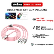 Aolon 6A 120W Super Fast Charger 3 in 1 USB Cable Multi Quick Charger Micro Usb Type-C Cable EX123 Compliant with iP Phone Charger Fast Charging Phone Laptop Data Cables High Flexible Data Cable for Smartphone  充电线