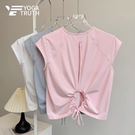 【YOGATRUTH】Woman Sports Loose T-shirt Cool Feeling Sun Protection Hollow Drawstring Tank Top Gym Dan