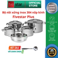 Fivestar Plus 5 premium 304 stainless steel 3-bottom pot set Piece glass lid pot size 16cm, pot 18cm
