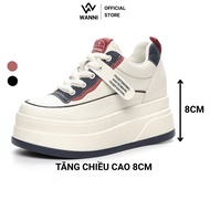 WANNIE Cowhide 8cm Height Increasing Padded Sole Women's Sneakers, Comfortable, Easy to Walk in, Fla