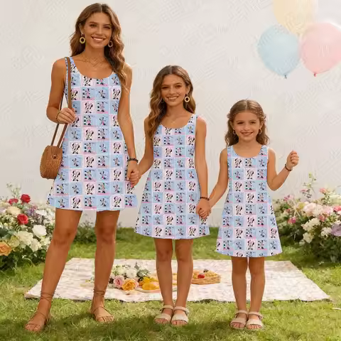 2026 Trendy Kawaii Sweet Women Girl Parent-child Dress Fashion Trip Summer Dress Mickey Comfortable 
