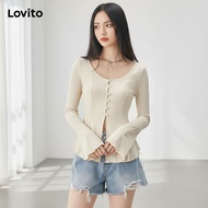 Lovito Casual T-Shirt Plain Asymmetric Button Front Corset T-Shirt untuk Wanita L52AD153 (Multi-colo