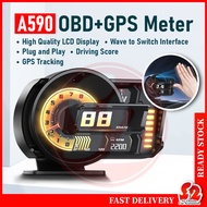 A590 OBD METER OBD2 Speedometer GPS ALARM Display Car HUD Full Lcd HONDA TOYOTA MYVI ALZA AXIA BEZZA