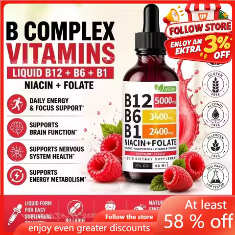 B12 B6 B1 Niacin Folate Liquid Sublingual Vegan B-Complex Drops for Daily Energy and Focus Support R