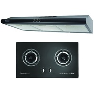 Firenzzi 1490m³/hr Slim Cooker Hood FH-902 XP/BK Combo w Firenzzi 2 Burner 4.8Kw Tempered Glass Hob 