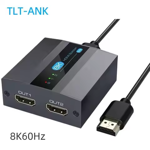 8K HDMI Splitter 1 In 2 Out HDMI 2.1 Splitter 8K@60Hz Support Auto/Copy EDID 1x2 HDMI Distribution f