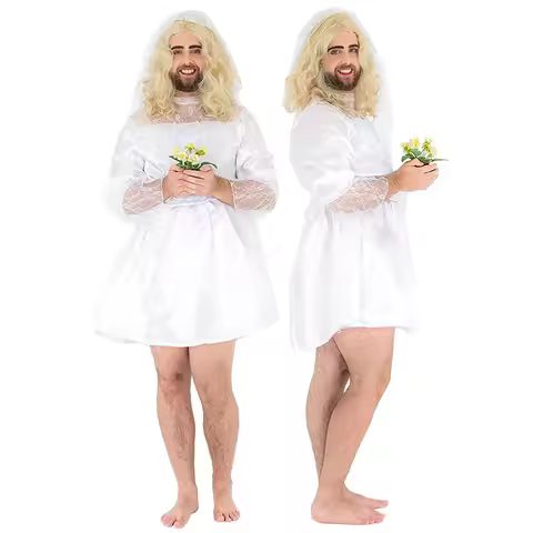 Male Runaway Bride Halloween Dress Up Mens Adult Funny Wedding Dress Bride Stag Party Costume Fancy