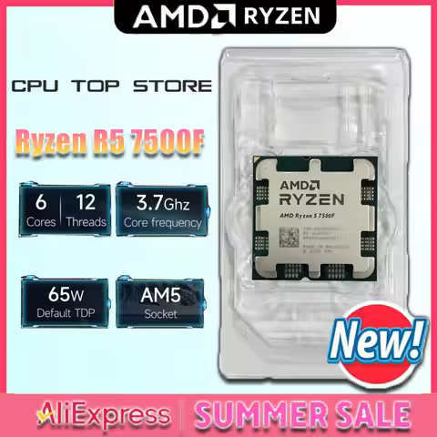 New AMD Ryzen 5 7500F 3.7GHz 6-Core 12-Thread L3=32M Processor 65W R5 7500F Socket AM5 5NM DDR5 New 