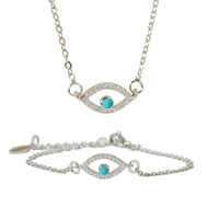Vachana - Turquoise-colored Evil Eye Necklace & Bracelet Set (สร้อยคอและสร้อยข้อมือดวงตาปีศาจสีเทอร์