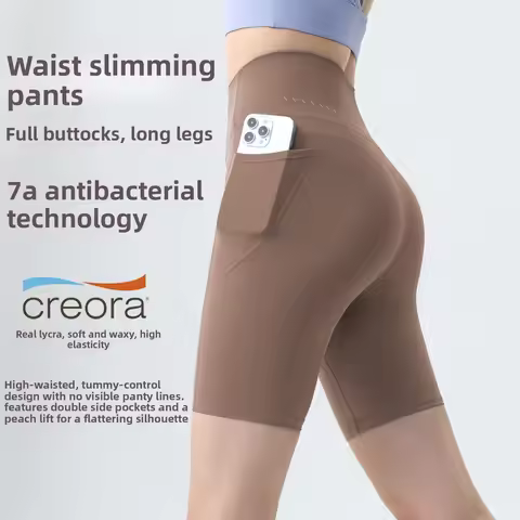 Women's High Waist Bermuda Sports Shorts Knee-Length Elastic Band Pockets UPF50+