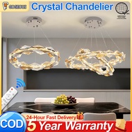 GOGEOUS Modern Crystal Chandelier Pendent Ceiling Light with 3 Color LED for Livingroom bedroom