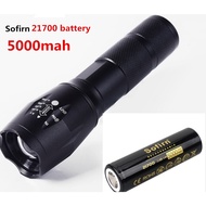 Small led flashlight with Sofirn 5000mah 21700 rechargeable battery (inserted in flashlight) Button 