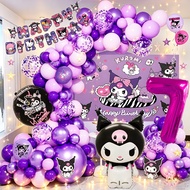 81pcs/set Kuromi Theme Birthday Balloons Set with Kuromi Foil Balloon and 32inch Hot Pink Foil Numbe