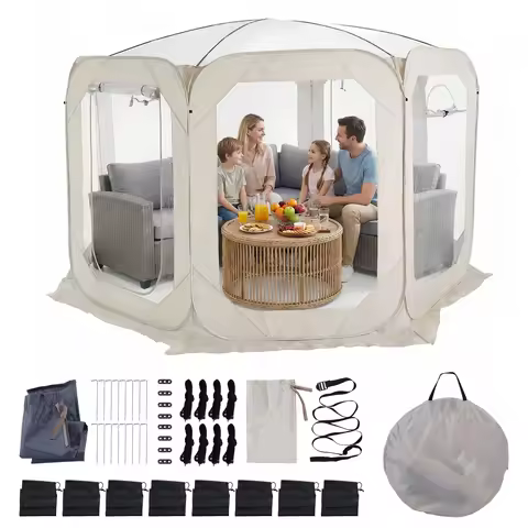 12x7FT Pop Up Bubble Tent 6-8 Person Outdoor Clear Tent with Rain Cover & Storage Bag for Outdoor Ca
