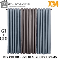 X34-Modern Color, LANGSIR RAYA MIX COLOUR Kain Tebal (Free Eyelet / Free Ring) 85% Blackout Curtain-Steel grey + Silver