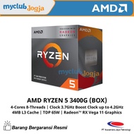 CPU Processor AMD RYZEN 5 3400G BOX, AM4, 4-Cores 8-Threads, 3.7GHz up to 4.2GHz, L3 Cache 4 MB