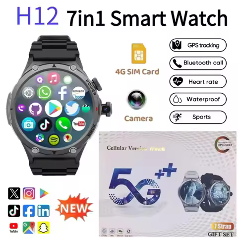 H12 4G LTE Smart Watch 1.6 Inch AMOLED Screen Rotatable Camera Video Call GPS WiFi SIM Card Play Sto