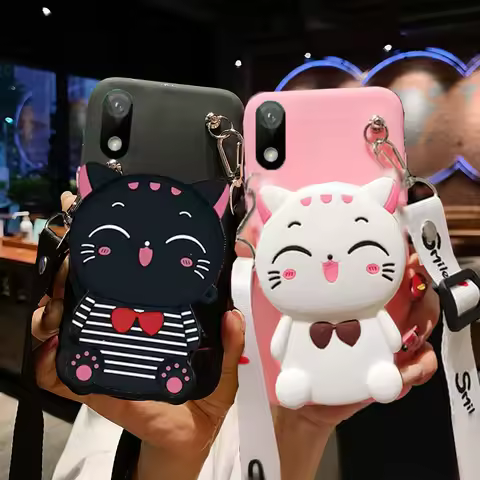 Cartoon 3D Stand Cat Wallet Case For Huawei Nova Y63 Y72 Y90 Y9 2019 Y9S Y9A Y7 Prime 2019 Y7A Y6S Y