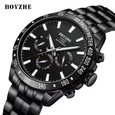 BOYZHE Brand Fashion Men Mechanical Watch Stainless Steel Luxury Automatic Watches Mens 5ATM Waterpr