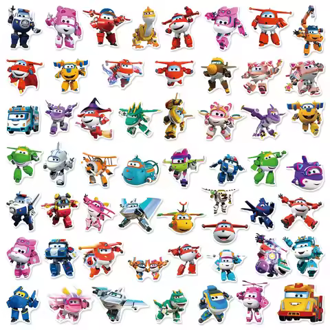 50PCS Let's Go! Super Wings Stickers Funny Animation Cartoon Decals Kids Toys Suitcase Fridge Laptop