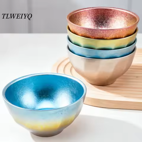 Pure Titanium Double-Wall Salad Bowl,Double-Layer Ice-Flake Cut Surface 12.2 cm Home Food Bowl ,Thic